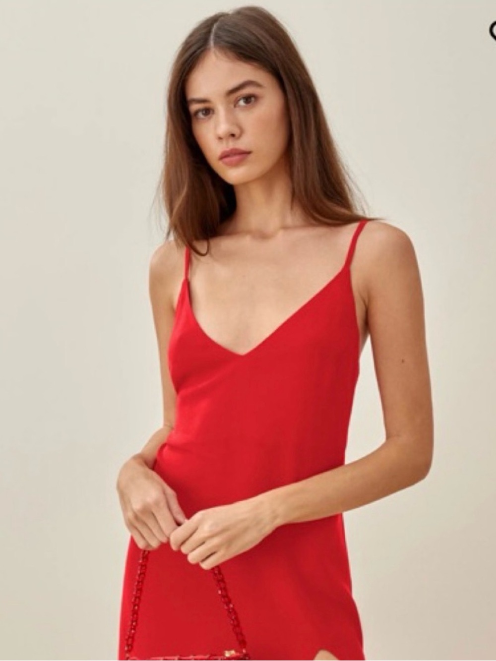 Reformation Red V-Neck Slip with Spaghetti Straps